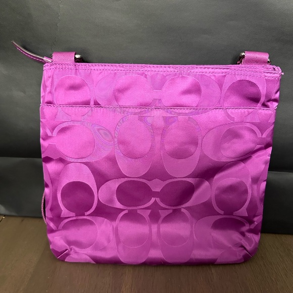 Coach Signature Nylon Crossbody Handbag Purple Like New - Picture 2 of 8